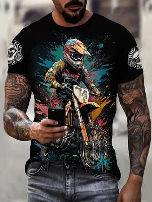 New Fashion Men's T-shirts Cool Motorcycle Digital 3D Printed Men's T-shirt Summer Plus Size Loose Casual Tee Everyday Streetwear