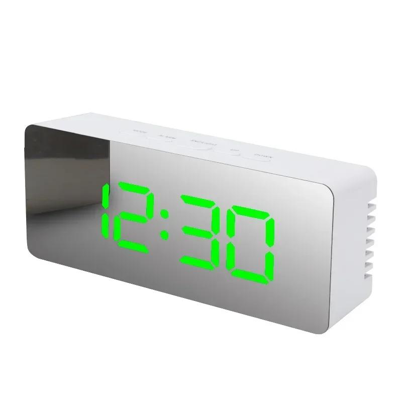 Snooze Mirror Digital Alarm Clock LED Night Lights Thermometer Wall Clocks Lamp Square Rectangle Multi-function Table Watch USB