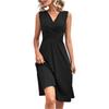 Robe sans manches à col en V longueur genou avec taille froncée et coupe évasée pour femme Vêtements décontractés