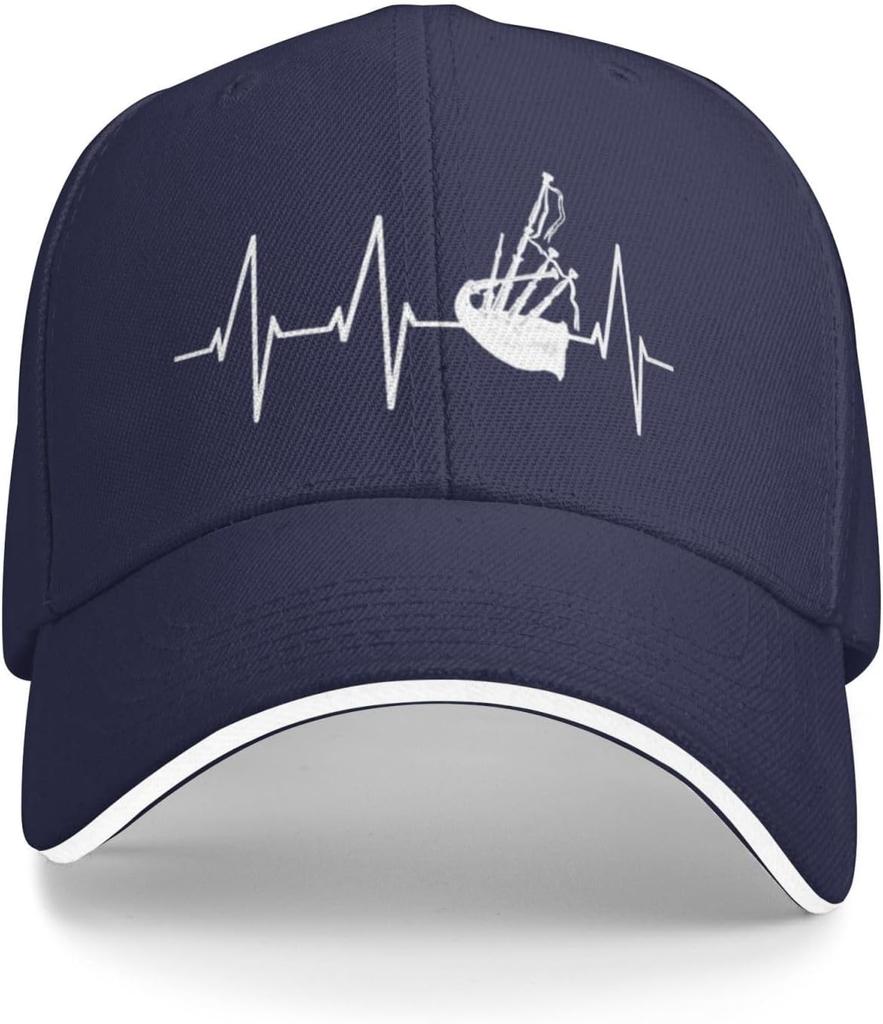 Bagpipes Heartbeat ECG Graphic Polyester Baseball Cap Adjustable Outdoor Snapback Hat for Men Women