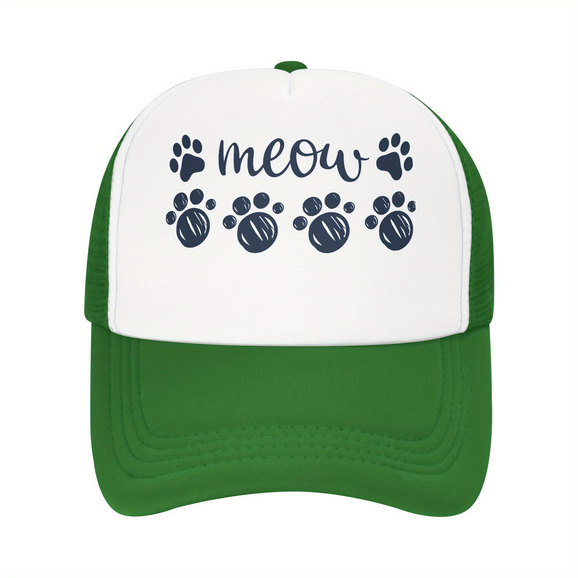

Meow Paw Print Trucker Hat Cat Lover Casual Polyester Mesh Baseball Cap Unisex Summer One Size