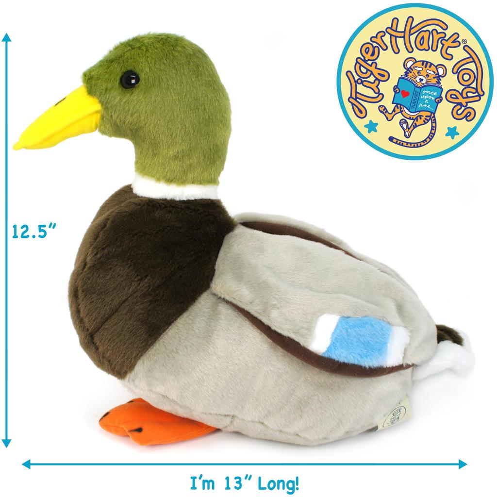 VIAHART Tiger Tale Toys Realistic Duck Plush 1 Foot Suitable for Large Pet and Wild Birds Japanese Toy, (30cm) Tall, Birds, Mallards, [Official