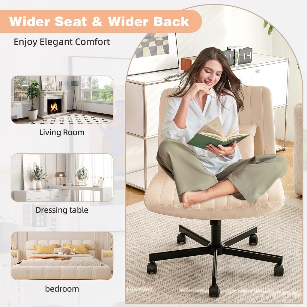 Modern Home Office – Height-Adjustable Swivel Chair without Armrests with Quiet Casters & Cushion – Elegant Fabric Chair for Study & Living Room