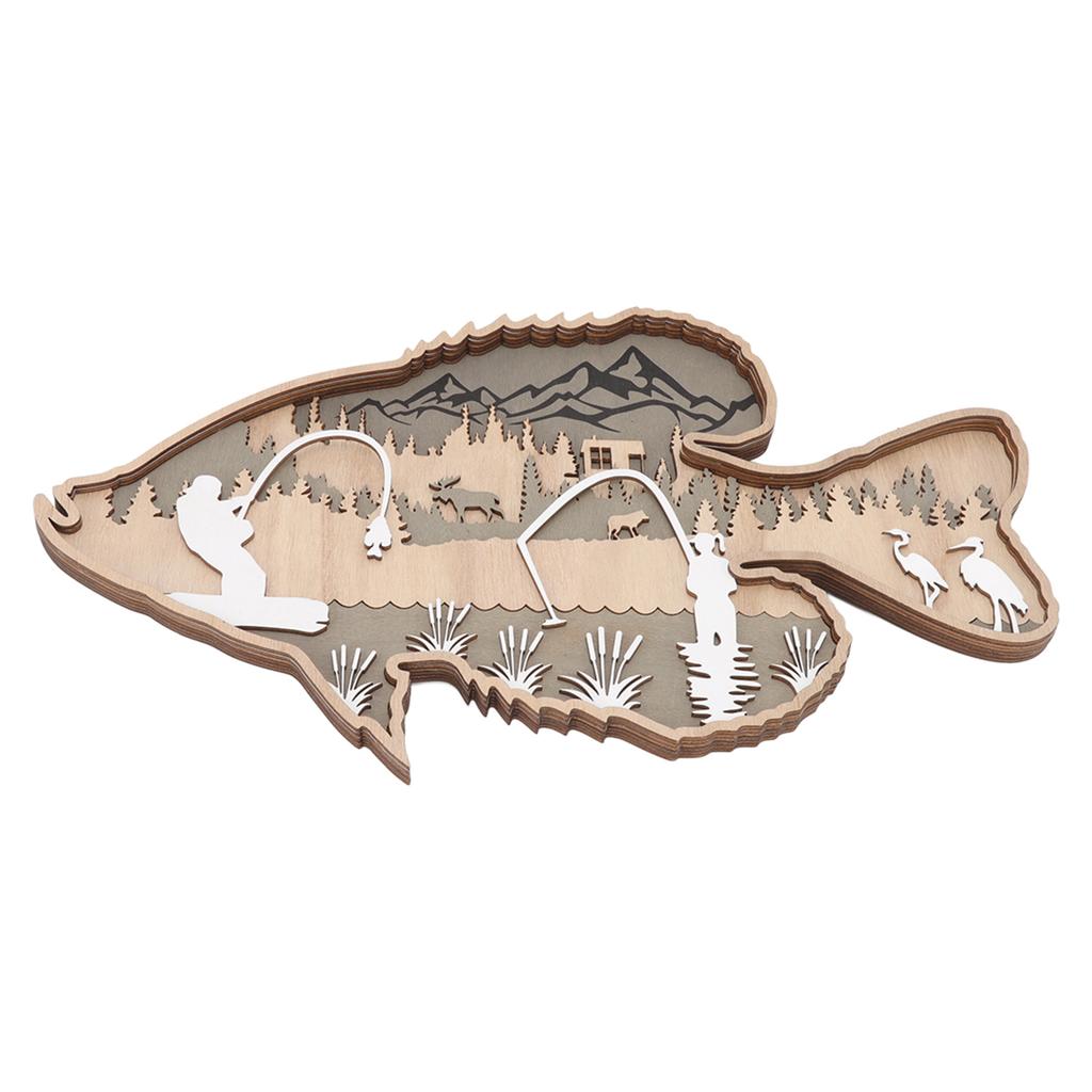 Hohle Holzfischfigur Mehrschichtige Buchsbaum-Dekorations-Hohlholzfisch-Streifen für Zuhause, Büro, Kantine, Barsch