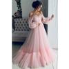 Women's Wish One-word Shoulder Mesh Long-sleeved Wedding Dress Big Swing Dress