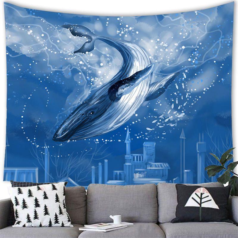 Dreamy Ocean Whale Tail Tapestry Starry Sky Marine Life Aesthetic Wall Art Bedroom Dorm Living Room Nautical Home Decor