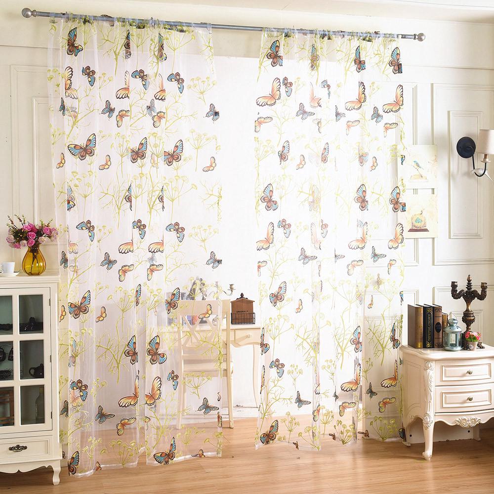 Butterfly Sheer Curtain Tulle Window  Voile Drape Valance 1 Fabric
