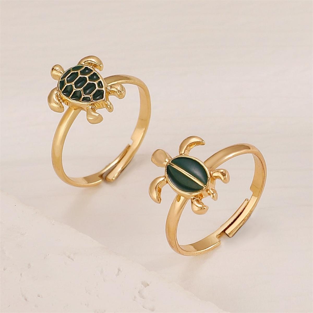 

2Pcs/Set Creative Enamel Sea Turtle Finger Rings For Women Men Cute Vintage Cute Tortoise Animal Open Ring Summer Beach Jewelry
