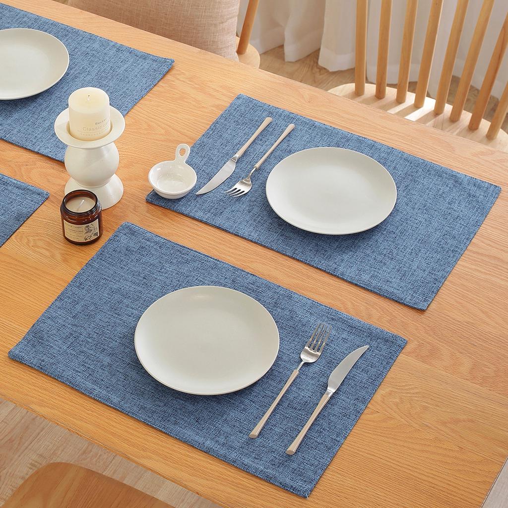 Nordic Linen Table Placemat Set Solid Color Heat Resistant Burlap Dining Mats Kitchen Table Western Food Plate Cup Mat Decor
