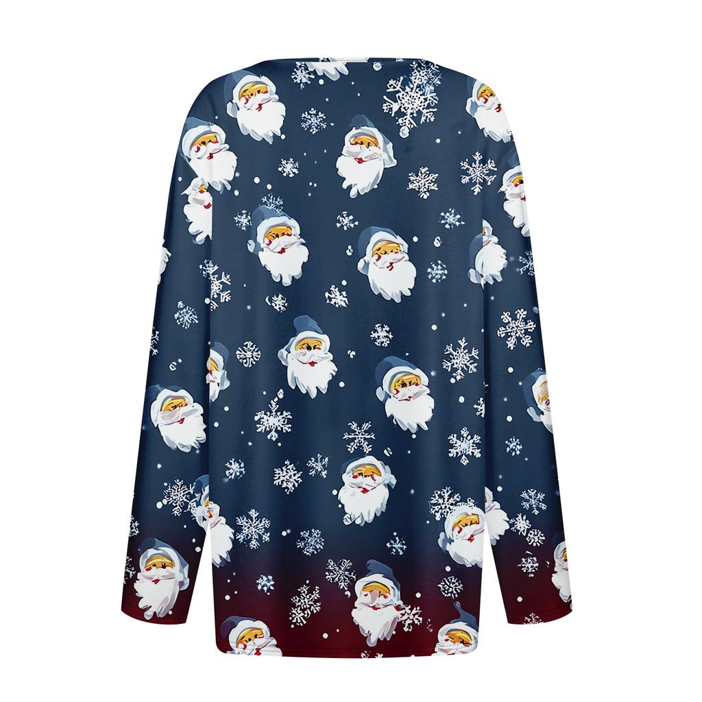 Women's T Shirt Tee Christmas Printed Button Long Sleeve Tunic Daily Weekend Fashion Basic V- Neck Regular Top