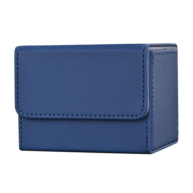 Kortlekslåda, kortförvaringslåda med plats för 100 kort med enkel sleeve, kortleksfodral i PU-läder med stark magnet för TCG-kort