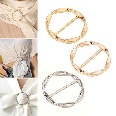 1 Pc/3 Pcs Women Scarf Ring Zinc Alloy Shirt Clips Twist Tee Knot Ring T-Shirt Ties Dress Clips Clothing Tightening Clip for Shirt Scarf Dress