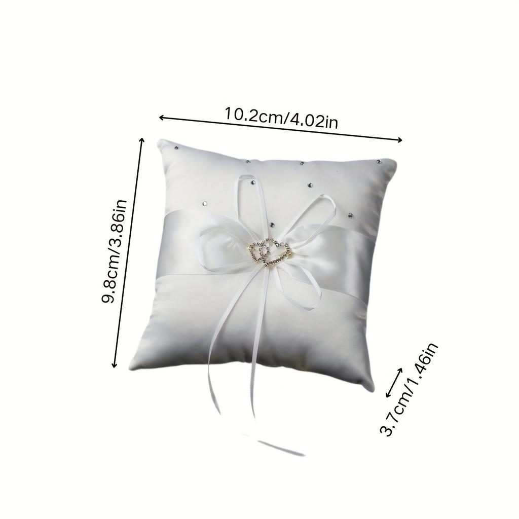 1 pieza de Almohada para Anillos de Boda Cuadrada Blanca Simple de Estilo Europeo con un Lazo de Doble Corazón, Adecuada para Colgar Anillos.