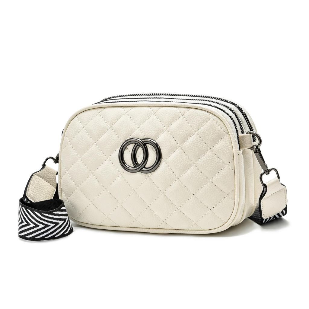 [Women's Bag] Oblique Span Bag Women's Bag, Xiaoxiangfeng Fashion Women's Shoulder Bag Three-layer Practical Soft Leather Rhombus