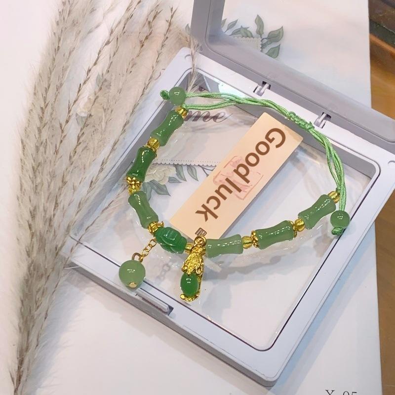 Chinese Style Handmade Lucky Four-Leaf Clover Beaded Bracelet For Women Girls Party Charm Jewelry Gifts