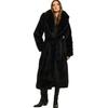Popolare Cappotto Nero in Pelliccia Sintetica da Donna con Collo a Revers Cintura in Vita Spesso Peluche Autunno Inverno Cappotto Lungo
