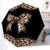 1pc Leopard Bow Combination Pattern Sturdy 8-Bone Auto Umbrella, Bright Umbrella, Digital Printed, Foldable Umbrella for On-the-Go Outdoor Use