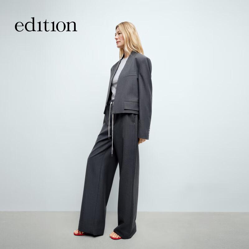 

Edition Women s Collarless Frayed Short Blazer S