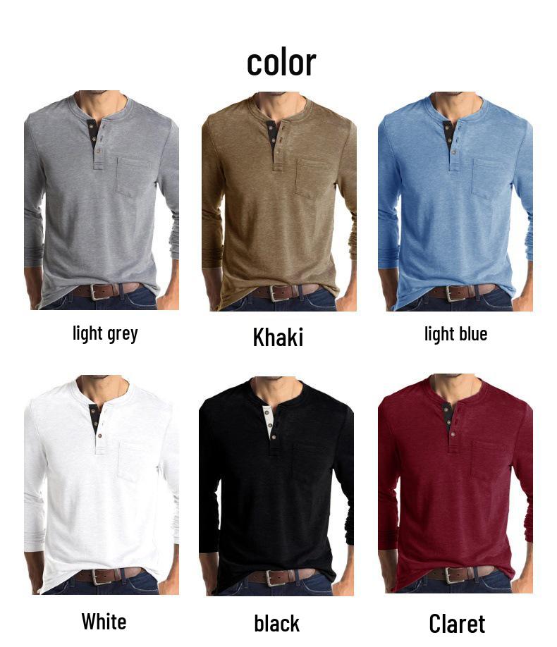 Pánské tričko s dlouhým rukávem, kulatým výstřihem a základní vrstvou s Henley límečkem