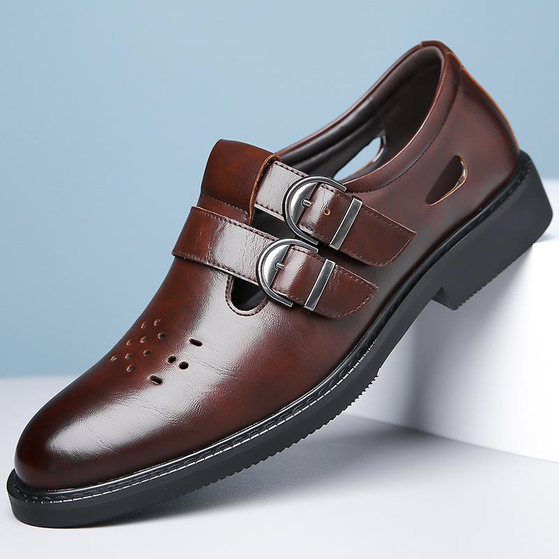 Fashion Breathable Hallow Buckle Designer Shoes for Men Fashion Casual New Designer Dress Shoes Male Summer Solid Color Leather Shoe Man