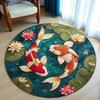 Covor Circular Koi Vizual 3D Covor Lac cu Nuferi Covor Decorativ Podea Stil Oriental Japonez pentru Sufragerie și Dormitor