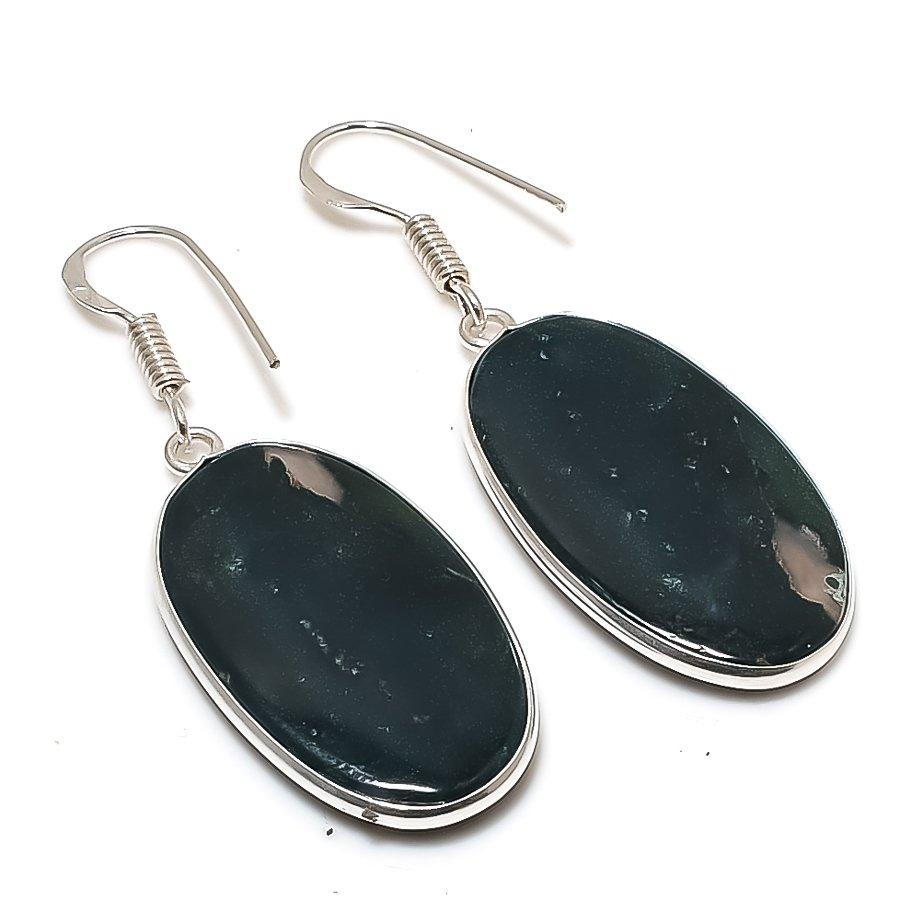 Natural Moss Agate Gemstone 925 Sterling Silver Jewelry Earring 1.85 AE-12402