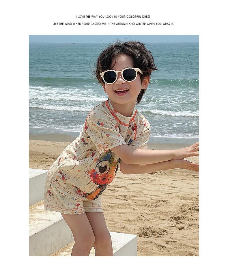 Colorful Cartoon Swimsuit Set for Kids: Short Sleeve Top & Shorts - Perfect for Beach or Hot Spring Adventures