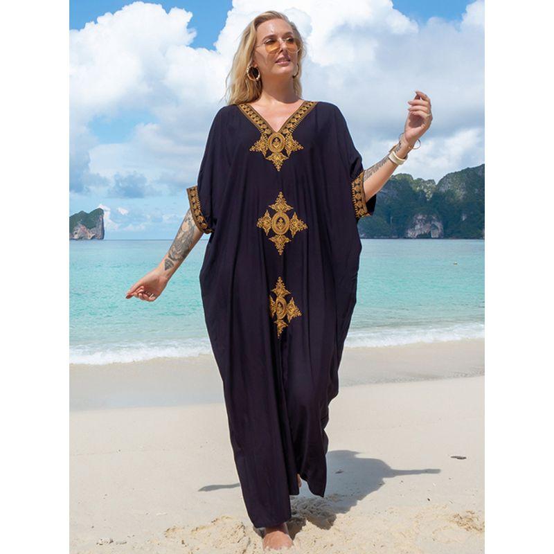 

Женская одежда Летнее пляжное платье Летняя пляжная одежда Платье Вышитый халат N1373Black One size