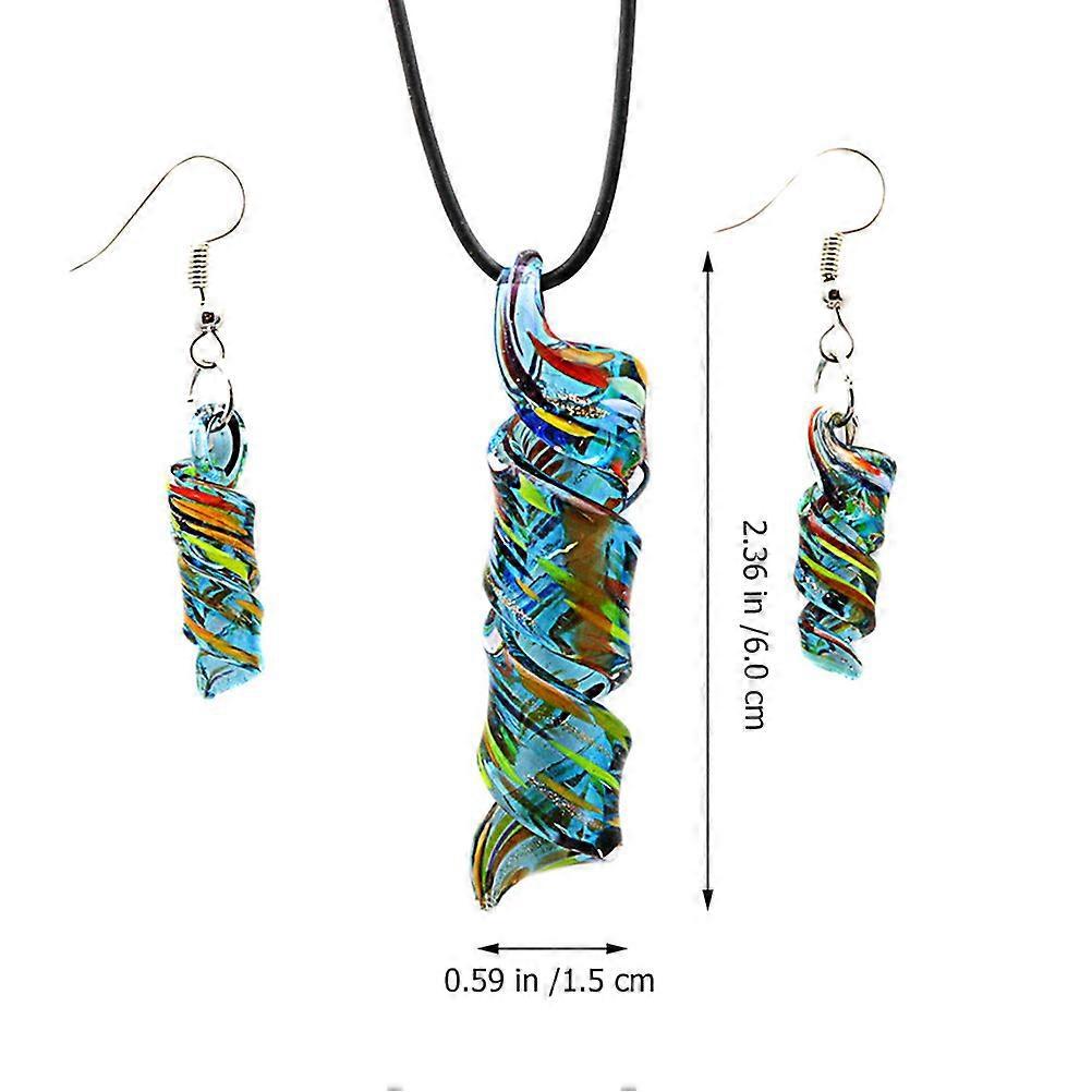Blue Glass Necklace Earrings Set for Decoration Fashion Jewelry Painted Spiral