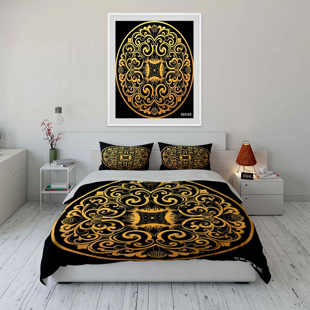 Golden Ornamental Set For Decoration Multiple Sizes Kid'S And Adults' Bedroom Exquisite 3Pc Bedding Set, Gift