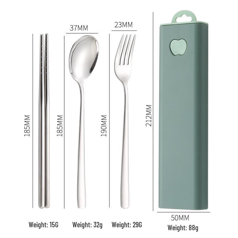 304 Stainless Steel 3-Piece Cutlery Set: Spoon, Fork, Chopsticks with Portable Storage Box for Students & Outdoors