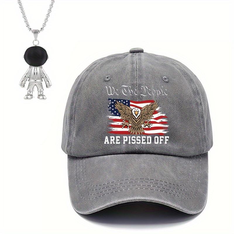 

Комплект из 2 мужских бейсболок, ожерелье с принтом американского флага, бейсболка, модное маленькое ожерелье с подвеской в виде космонавта, спортивная шляпа от солнца, шляпа Netflix серый