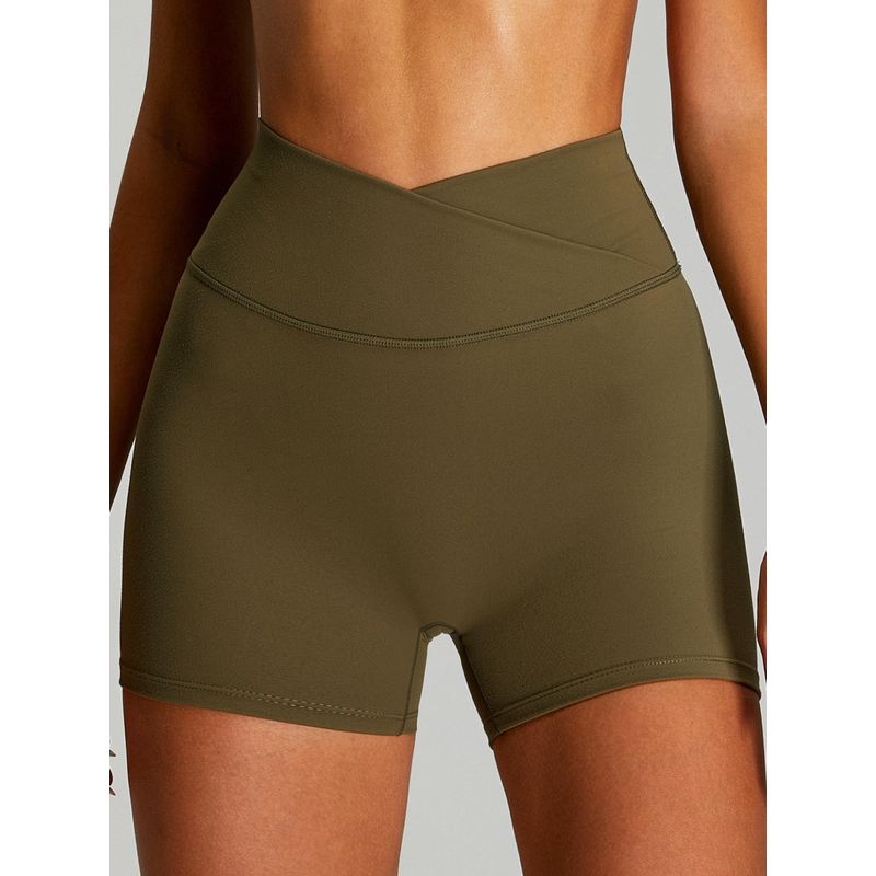 Fashion Export Nude Feel Cross High Waist Yoga Shorts Women's Outwear Running Fitness Pants Skinny Peach Hip Lifting Sport
