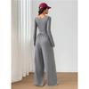 Women Fashion Casual Long Sleeve Square Neck Solid Wide Leg Jumpsuit