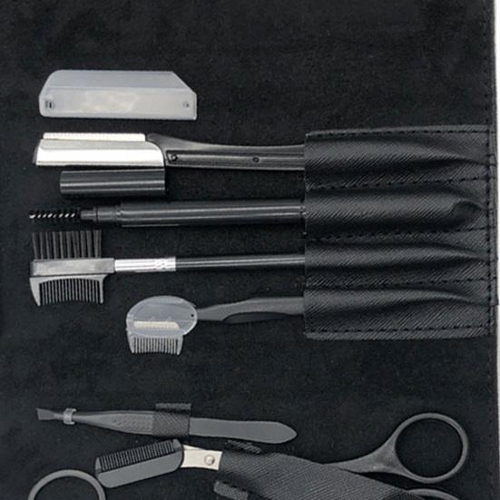 1 Set Eyebrow Trimming Set 8 Pcs Eyebrow Shaping Grooming Kit Beauty Tools Set with Faux Leather Bag Razor Eyebrow Scissors Brush Comb