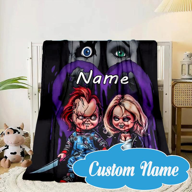 Custom Name Chucky's Bloody Adventure Blanket bed sofa Blanket Flannel Blanket for Camping, Hiking, Picnic Essentials,gift for Fan family