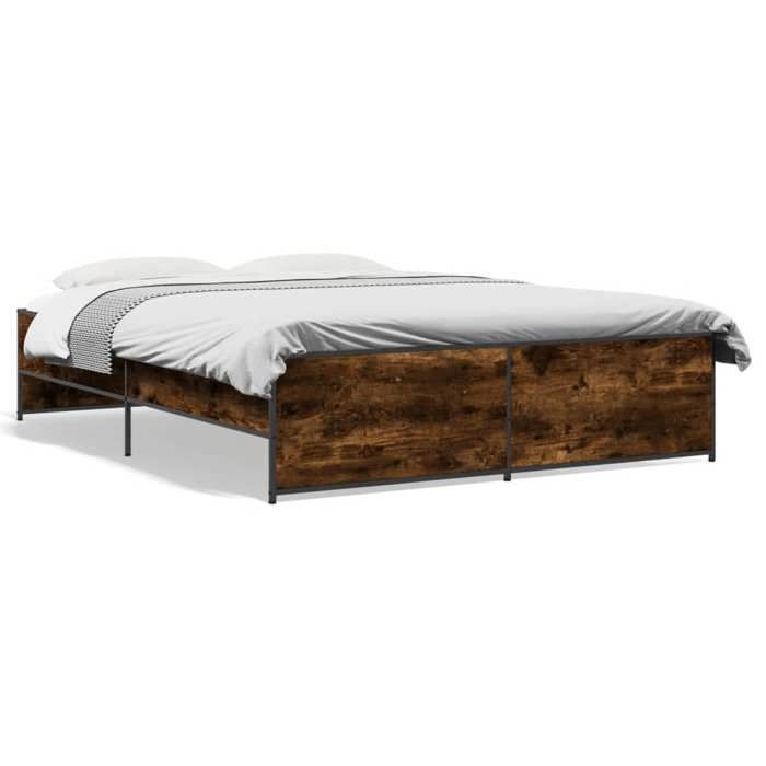 VidaXL Cadre de lit chêne fumé 140x200 cm bois d'ingénierie et métal, lit, lit d'invité, lit double, meuble de chambre à 3279889