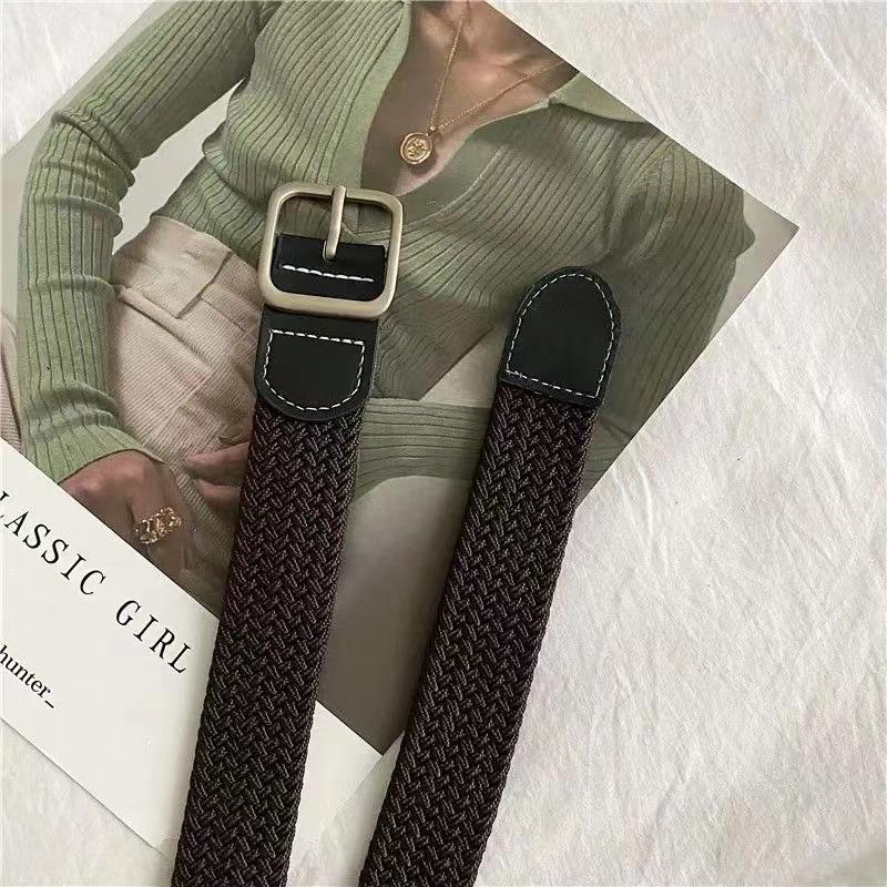 Korean-Style Unisex Woven Canvas Belt with Square Buckle