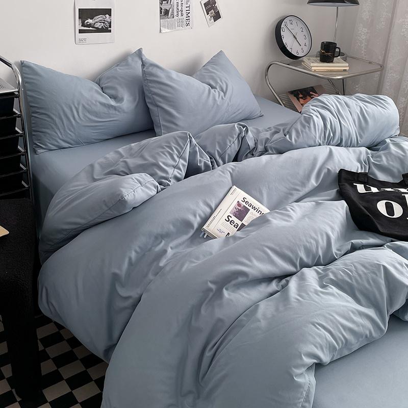 Bettwäsche-Set aus gewaschener Baumwolle 4-teilig Bettlaken-Set Einfarbig Bettbezug Paar Queen King Size Bett Steppdeckenbezug