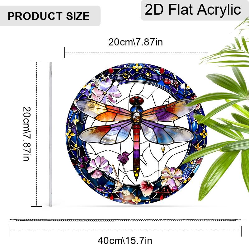 Acrylic Dragonfly & Flower Suncatcher Stained Glass Effect Window Hanging Ornament Insect Themed Gift for Home