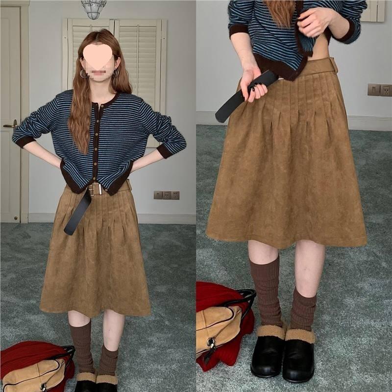 

Red People A-line Suede Skirt: Women s Mid-Length Melade Brown Hip-Hugging Design for 2025 Autumn/Winter M In Stock хаки