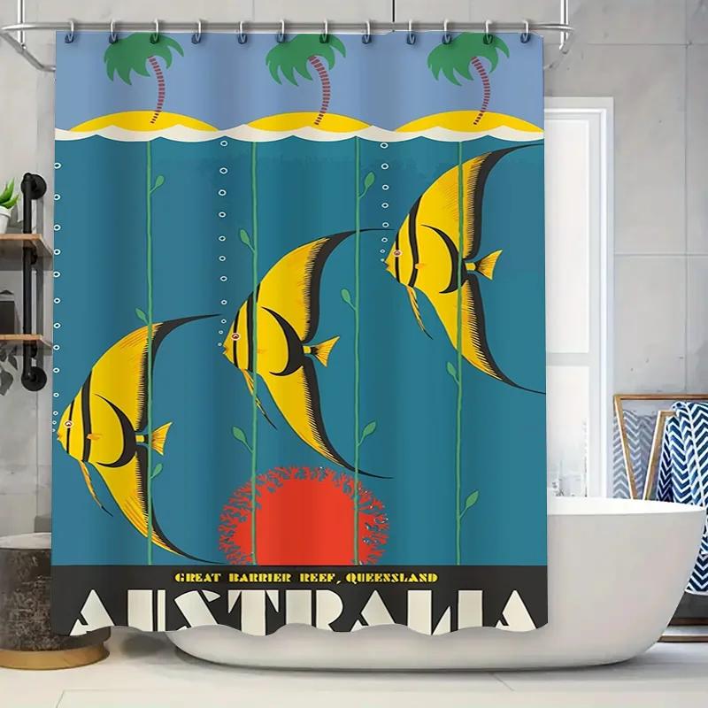 

Colorful Tropical Fish Shower Curtain Great Barrier Reef Australia Design For Bathrooms Decor Waterproof Fabric Material With Bl W60H190(CM)-1 Pcs
