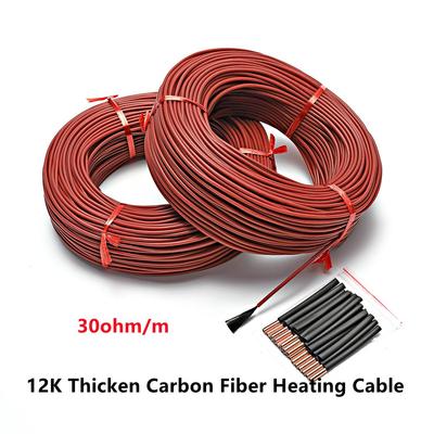 12K Karbon Fiber Isıtma Kablosu 30ohm/m Kalınlaştırılmış Silikon Kauçuk Elektrikli Battaniye Kuluçka Makinesi Yayılımı için Sıcak Tel