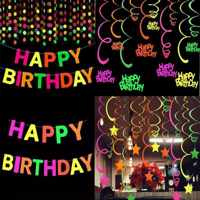 Fluoreszierende Happy Birthday Banner mit Sternen - Partydekoration
