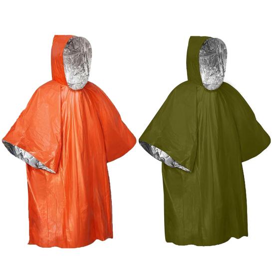 Noodoverlevingsponcho met thermische capuchon, draagbare outdoor deken met waterdichte en winddichte folie, ideaal voor kamperen, wandelen en reizen.