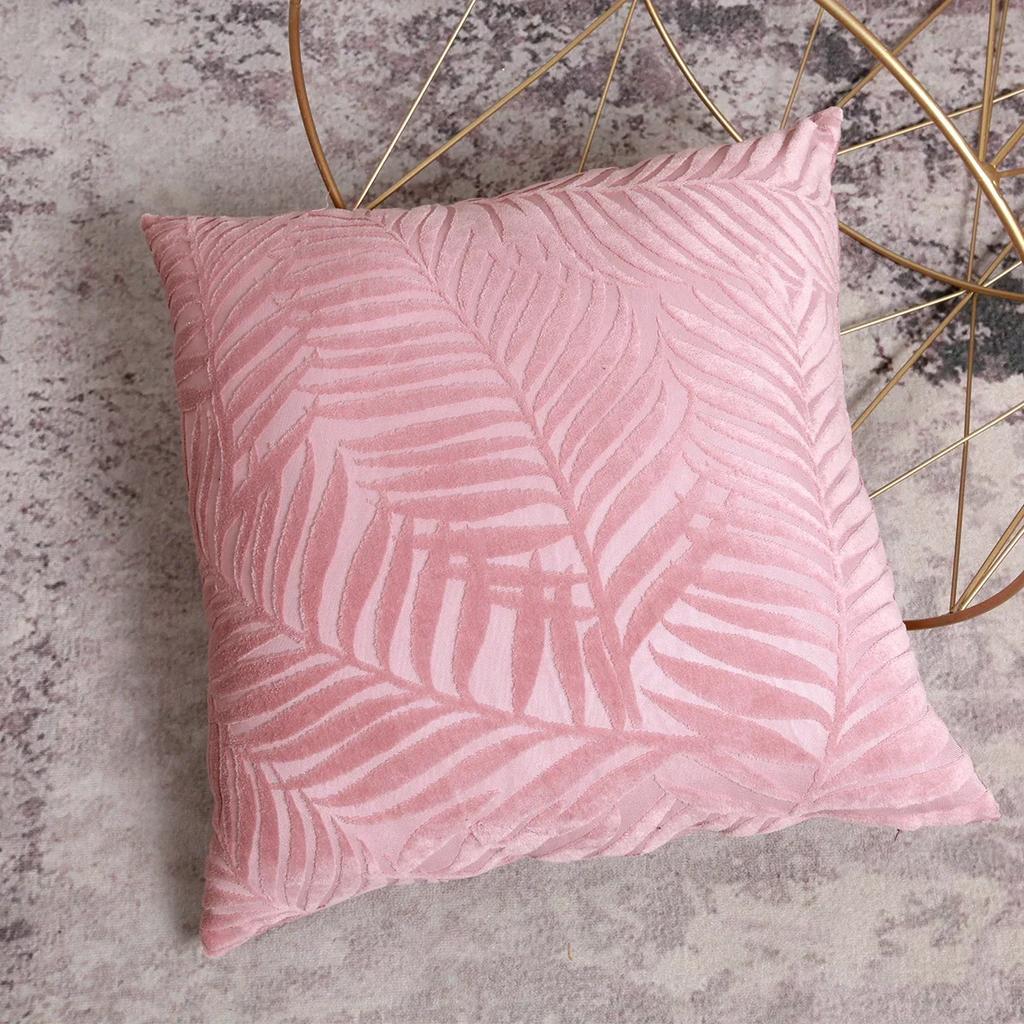 1Pc Velvet Leaf Throw Pillow Covers, Modern Square Decorative Pillowcase, Neutral Palm Cushion Case for Sofa Couch 18 x 18 Inch