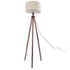 Wood Tripod Floor Lamp Mid Century Flax Lampshade Modern Design Foot Pedal Switch Standing Lamp for