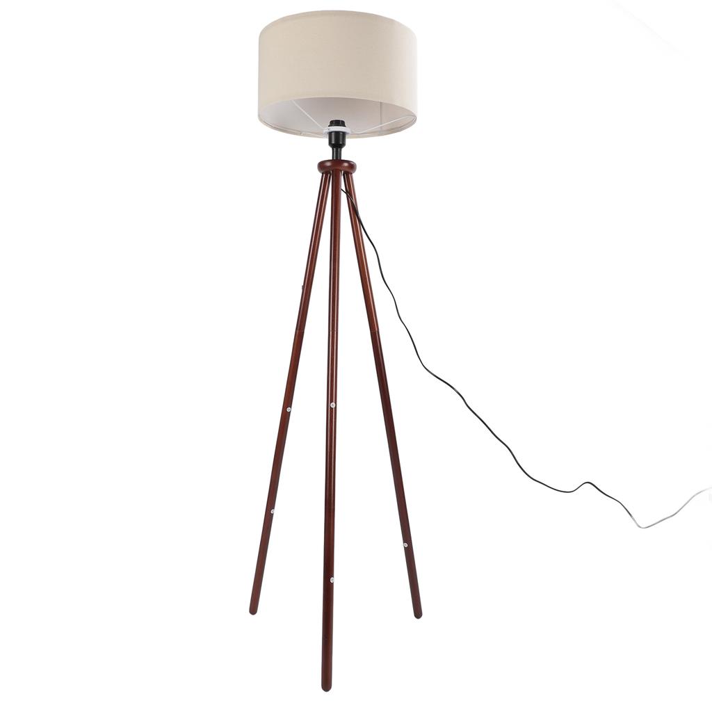 Wood Tripod Floor Lamp Mid Century Flax Lampshade Modern Design Foot Pedal Switch Standing Lamp for