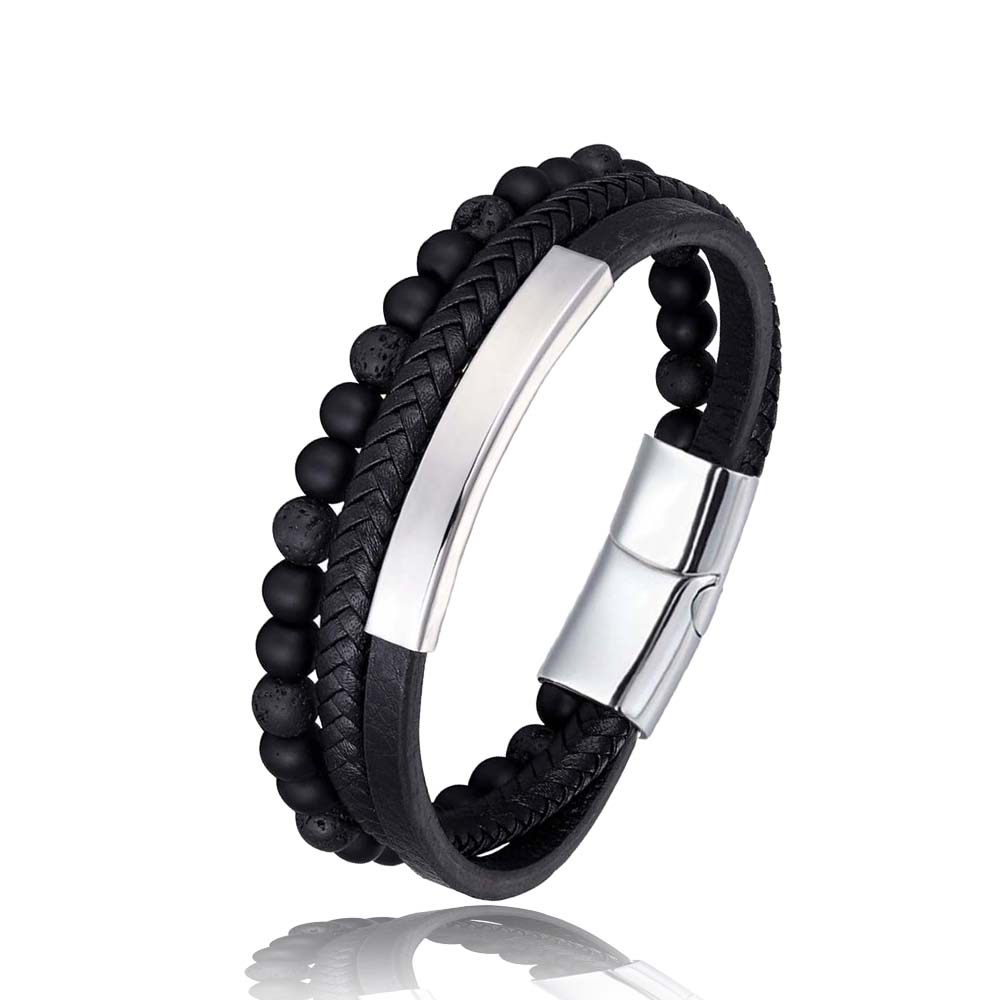 2025 Blue Stone Bracelet Genuine Blue Leather Braided Bracelet Stainless Steel Magnetic Clasp Tiger Eye Bead Bangles Men Jewelry