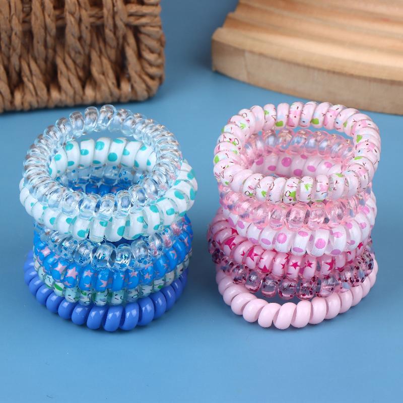 6Pcs Vibrant Playful Gradient Color Phone Line For Girls High Elasticity Headband Tied Bun Hair Loop Rubber Band Headband